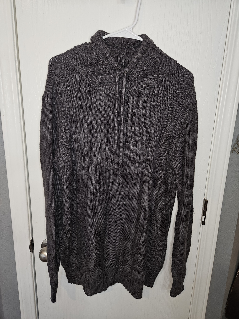 Rue21 Men's Dark Charcoal Ribbed Cowl Drawstring Neck Sweater